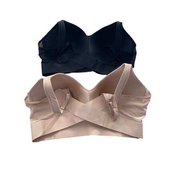 Rhonda Shear 2 Pk Molded Cup Bra with Wrap Back Size 1X Black Beige Comfy 658.13 - Picture 3 of 10